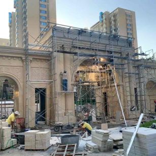 郑州 黄金麻荔枝面花岗岩小区门楼外墙干挂