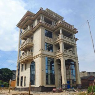 郑州 黄金麻花岗岩石材别墅外墙干挂搭配（雕花栏杆花瓶柱门楼罗马柱）