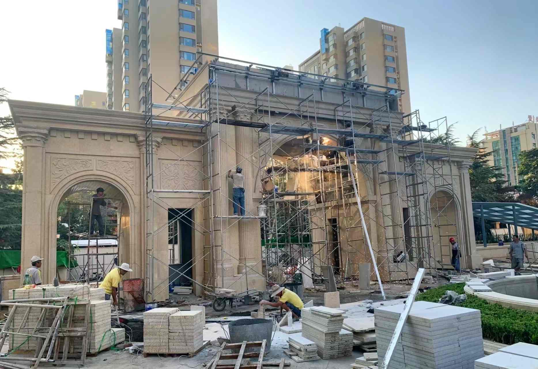 郑州 黄金麻荔枝面花岗岩小区门楼外墙干挂