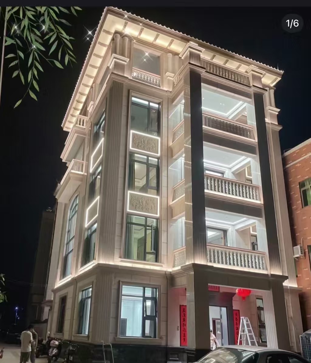 郑州 芝麻白花岗岩别墅外墙夜间效果