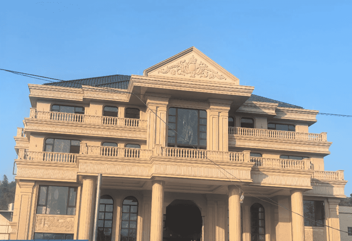 郑州黄金麻别墅外墙干挂石材效果示例